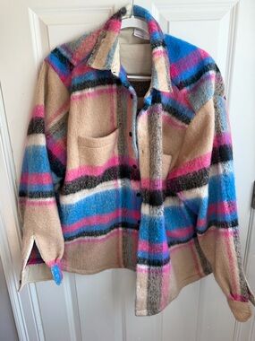 ASOS Plaid Shacket Jacket in Beige, Blue & Pink